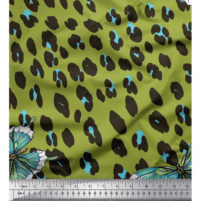 Soimoi Tissu en Rayonne Vert Peau d'Insecte Artistique & Léopard Imprimé 1 Yard 56 Pouces de Large