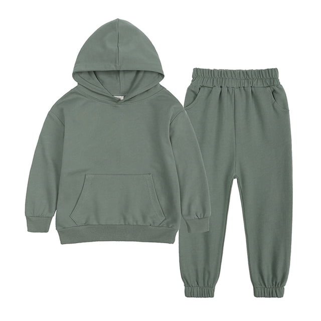 Zxxddp Fall Outfits Toddler Boy Spring Winter Solid Long Sleeve Hooded Simple Style Sweatshirt Velvet Pants Set Clothes Suit