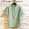 thumbnail image 4 of Two Piece Pants Sets Mens Two Piece Solid Cotton Linen Short Sleeve V Neck Tops and Shorts Set, 4 of 7