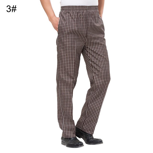 EIMELI Men Stripe Plaid Chili Printed Hotel Restaurant Kitchen Chef Work Long Pants(Type 4# L)
