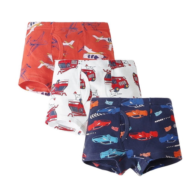 Boxeurs pour Enfants Garçons Boxeurs Caleçons Lot de 3 Tout-Petit Bébé Mignon Imprimé sous-Vêtements Shorts Caleçons Trunks Caleçon Enfant Rouge 2 Ans-3 Ans