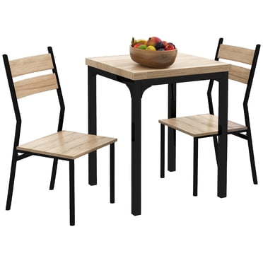 HOMCOM Dining Table Set for 2, Square Kitchen Table and Chairs Natural