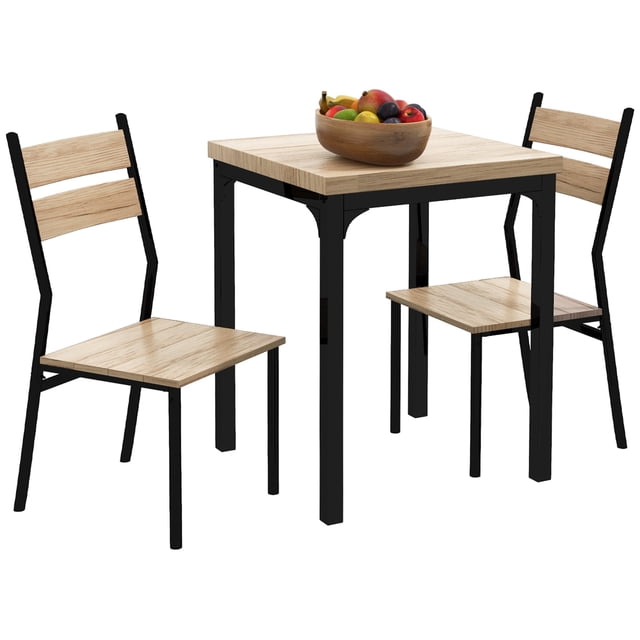 HOMCOM Dining Table Set for 2, Square Kitchen Table and Chairs Natural