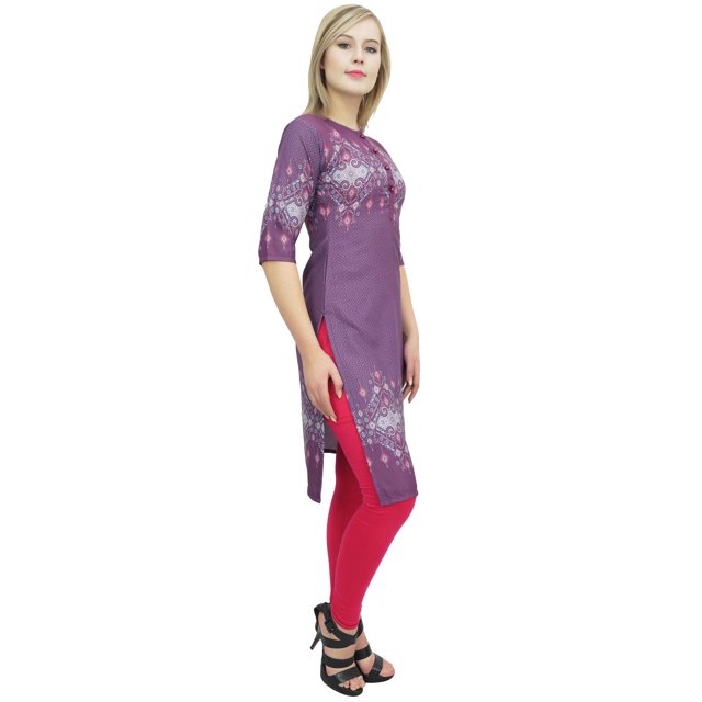 Bimba Tunique Violette pour Femme à Manches 3/4 kurti Kurta Imprimée Robe Ethnique-30