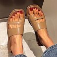 thumbnail image 2 of Womens Slide Sandals Flat Toe Ring Square Toe Soft Sole Non Slip Casual Beach Sandals Brown, 2 of 5