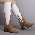 thumbnail image 1 of EGNMCR Knee High Boots Oversized Women's Fall/Winter Velvet Lining Color Matching Rectangle Toe Thick High Heels Long Chain Boots, 1 of 6
