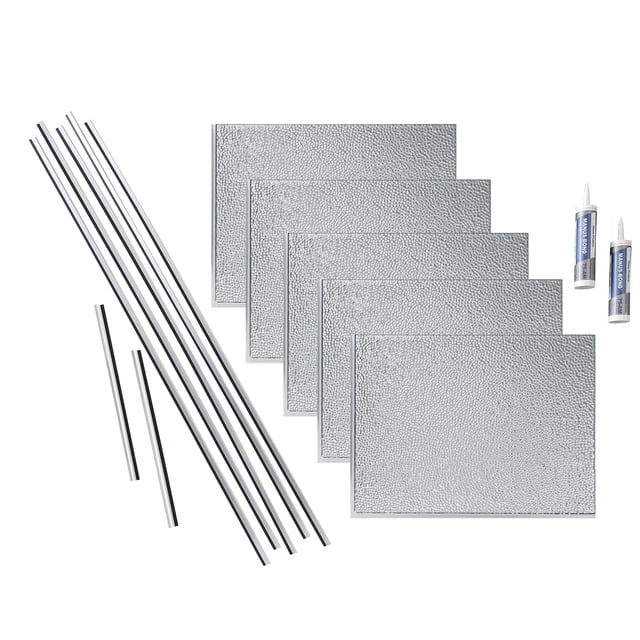 Fasade Hammered Decorative Vinyl Backsplash Kit Brushed Aluminum Finish