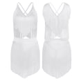thumbnail image 3 of renvena 2 Pcs Justaucorps de Danse Lyrique Latine pour Femmes à Bretelles Spaghetti Haut Court de Danse avec Pompon Danse Blanc P, 3 of 6