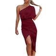 thumbnail image 1 of Robes d'Été Élégantes pour Femmes, Robe Midi Asymétrique Unie à une Épaule Style Vénitien, Robes de Retour à la Maison, 1 of 4