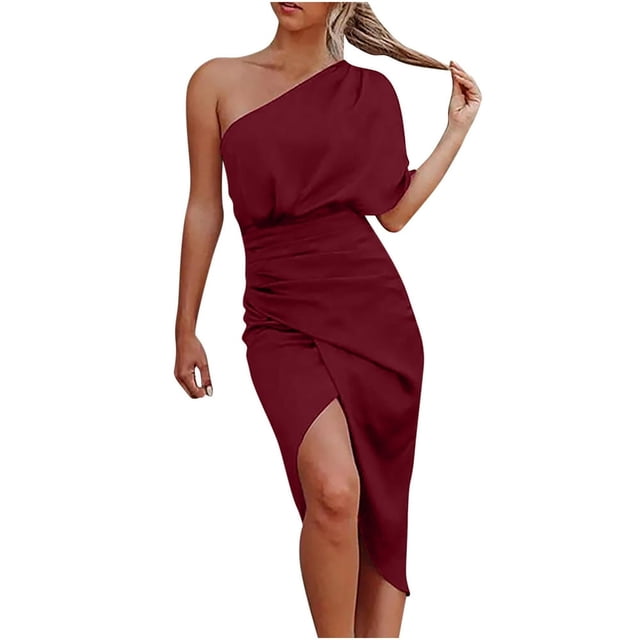 Robes d'Été Élégantes pour Femmes, Robe Midi Asymétrique Unie à une Épaule Style Vénitien, Robes de Retour à la Maison