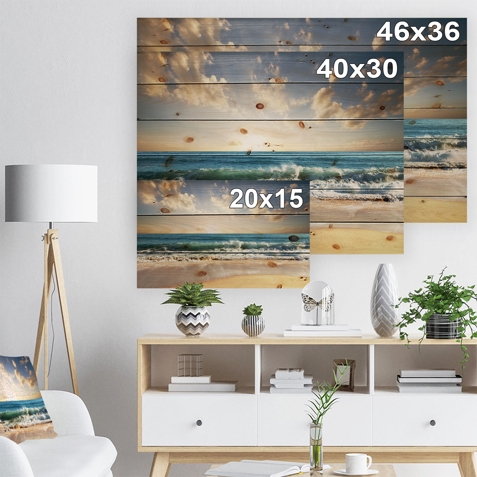 Tableau mural à toile Design Art Bord de mer Ciel nuageuese et bleu