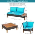 thumbnail image 2 of Gymax 4PCS Acacia Wood Patio Furniture Set Rattan Conversation Set w/ Turquoise Cushions, 2 of 5