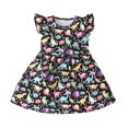 thumbnail image 1 of Robe d'Été pour Filles Tout-Petits Bébés Filles Mignonne Imprimé Dinosaure Multicolore Manches Volantes Robe, 1 of 9