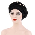thumbnail image 1 of Harpily Fashion Women Beading Braid Hat Muslim Ruffle Cancer Wrap Cap Sleep Caps Satin Lined Hair Bonnets, 1 of 3
