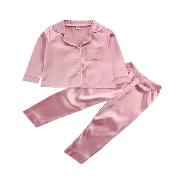 Pyjama en Satin de Soie pour Filles Pyjamas Enfants Enfant Ensemble de Pjs à Manches Longues Tenue de Nuit