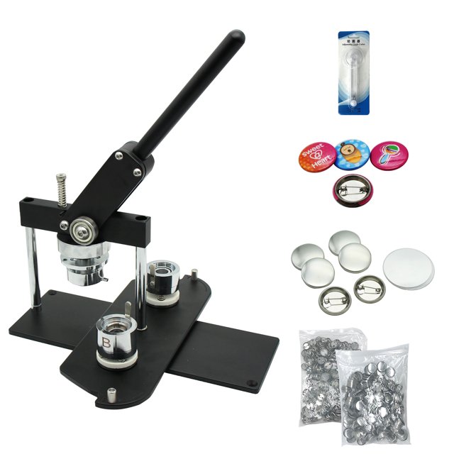 ChiButtons Kit 25mm (1") Button Maker Badge Press Machine-B400 + 25mm Round Die Moulds + 500 set Pin Button Components + Adjustable Circle Cutter (Black)
