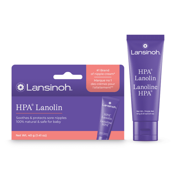 Crème pour mamelons Lansinoh HPA Lanoline, apaise et protège les mamelons douloureux et secs, indispensables pour l'allaitement, 40 grammes, sûre pour bébé et maman.