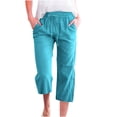 thumbnail image 1 of Bocqde Womens Capri Pants Cotton Linen Elastic Waisted Drawstring Casual Cropped Trousers with Pockets, 1 of 5