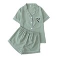 thumbnail image 1 of cfhntfmh Womens Pajama Sets Pj Set Cute Heart Print Short Sleeve Button down Shirt with Shorts 2 Piece Pjs Set, 1 of 4