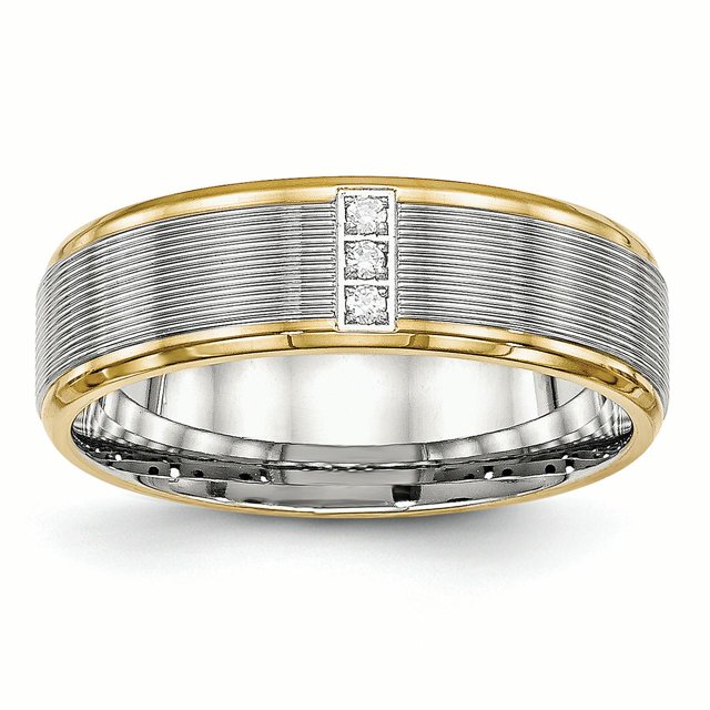Stainless Steel Polished Yellow IP CZ Grooved Comfort Back Ring 9 Size