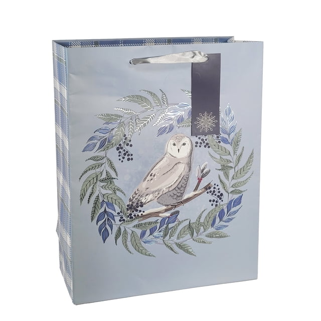 Holiday Time Large Blue Owl Christmas Paper Gift Bag