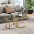 thumbnail image 2 of HomCom Modern Nesting Coffee Table Set with Glass Top, Gold, 2 of 10