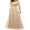thumbnail image 3 of Robe Longue en Dentelle pour Femmes Manches 3/4 Col en V Dos Nu Fermeture Éclair Robe de Soirée de Mariage, 3 of 7