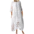 thumbnail image 1 of RKSTN Robe d'Été pour Femme Décontractée Unie à Manches Mi-Longues avec Empiècements en Maille, Robe Midi Fluide, 1 of 6