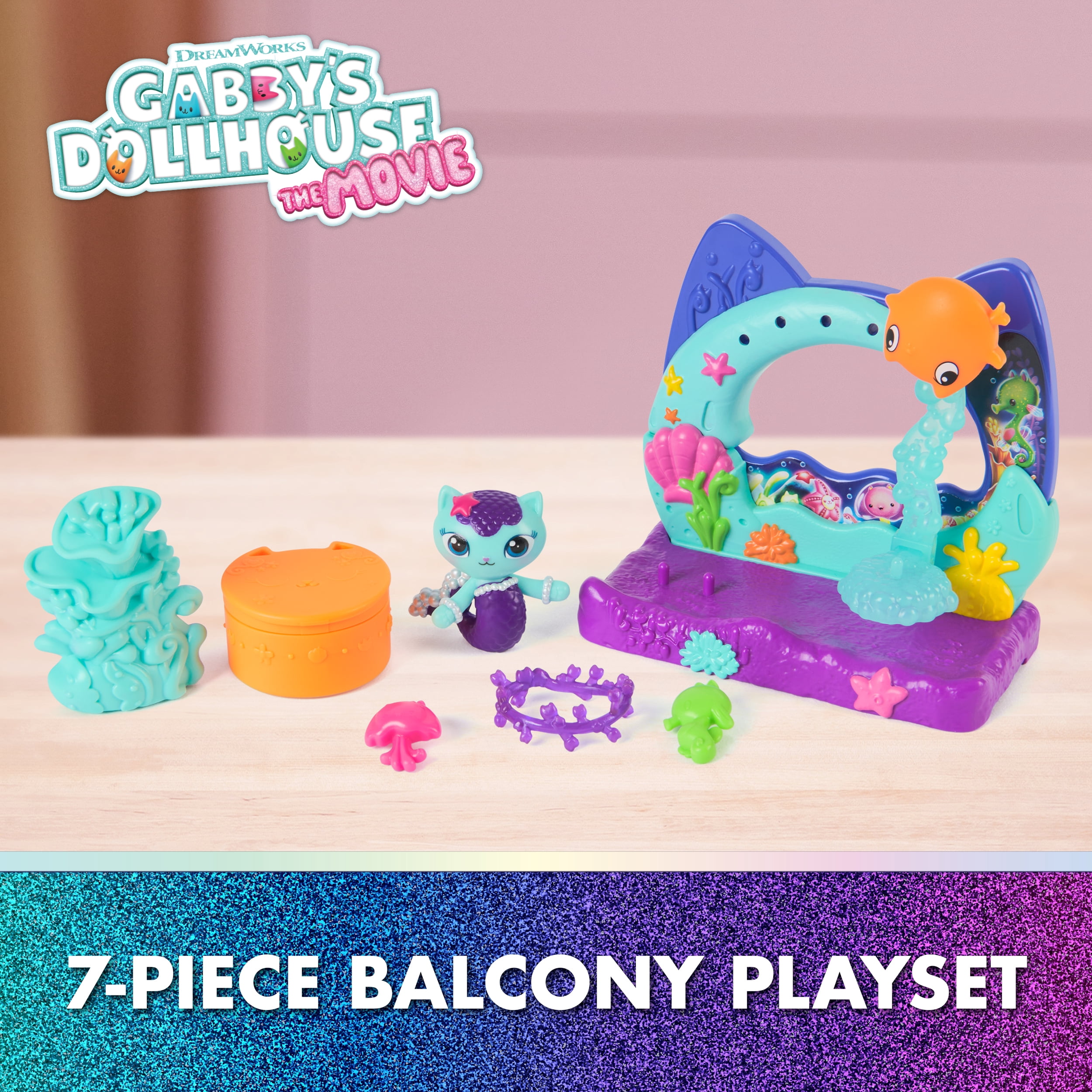 Gabby's Dollhouse: The Movie, Balcon Aquarium de Mercat, avec figurine et accessoires pour maison de poupée, jouets pour filles et garçons à partir de 3 ans