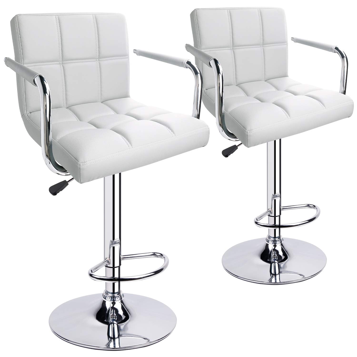 Leopard Tabourets de Bar Réglables avec Accoudoirs, Dossier Carré Pivotant à Double Piqûre avec Dossier Tabouret de Bar, Ensemble de 2 (Blanc)