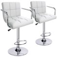thumbnail image 1 of Leopard Tabourets de Bar Réglables avec Accoudoirs, Dossier Carré Pivotant à Double Piqûre avec Dossier Tabouret de Bar, Ensemble de 2 (Blanc), 1 of 15