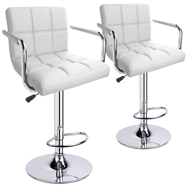 Leopard Tabourets de Bar Réglables avec Accoudoirs, Dossier Carré Pivotant à Double Piqûre avec Dossier Tabouret de Bar, Ensemble de 2 (Blanc)