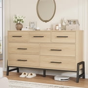 Dresser for Bedroom – 52" Wide 7 Drawer Dresser with Storage, Freestanding Wooden Chest for Bedroom, Closet, or Living Room, Modern Drawer Dresser in Natural Oak Finish