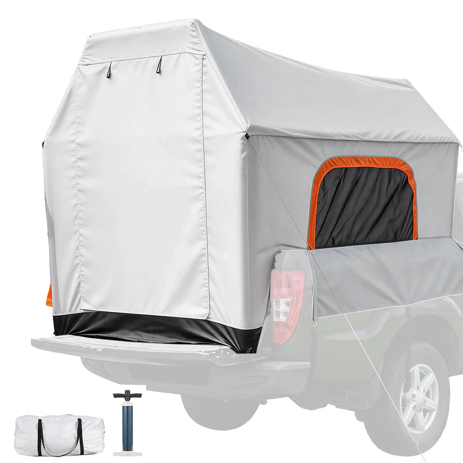 KFFKFF Inflatable Pickup Truck Tent, 7.2 x 5.4 FT 3-Season Truck Bed Tent with Ventilated Mesh Windows, PU2000mm Waterproof Pickup Camping Tents for Outdoor Hiking Activities - Air Pump Included