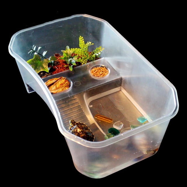 BELOVING Terrapin pour Reptiles Tortue Terrarium Réservoir Vivarium Boîte d'Alimentation en Blanc, Fabriqué à Partir de Plastique de Haute Qualité. Conçu avec Cinq Zones : Rampe d'Accueil, Plateforme pour Se Détendre au Soleil, Abreuvoir, Aire d'Hibernation de Reproduction et Aire de Baignade. construction Semi-Transparente Améliore la Visibilité de l'Intérieur, Y Compris les Plantes, la Nourriture et une Tortue. Dimensions : 40x25x14cm (15.75x9.84x5.51 Pouces). Idéal pour Créer un Environnement Aquatique Spacieux et Sain pour les Tortues
