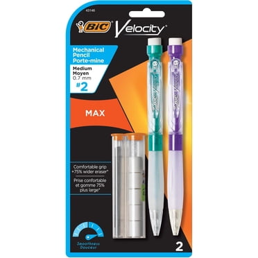 BIC Velocity Max Mechanical Pencil with Large Eraser, #2 Lead, Medium Point (0.7mm), Black, 2-Count