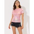 thumbnail image 2 of INSPIRE CHIC Women's Party Metallic Textured Short Sleeve Shiny Multicolor Top Light Pink S, 2 of 5