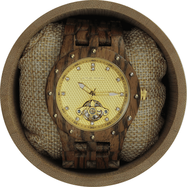 Angie Wood Creations Zebrawood Men’s Watch With Gold Studded Bezel