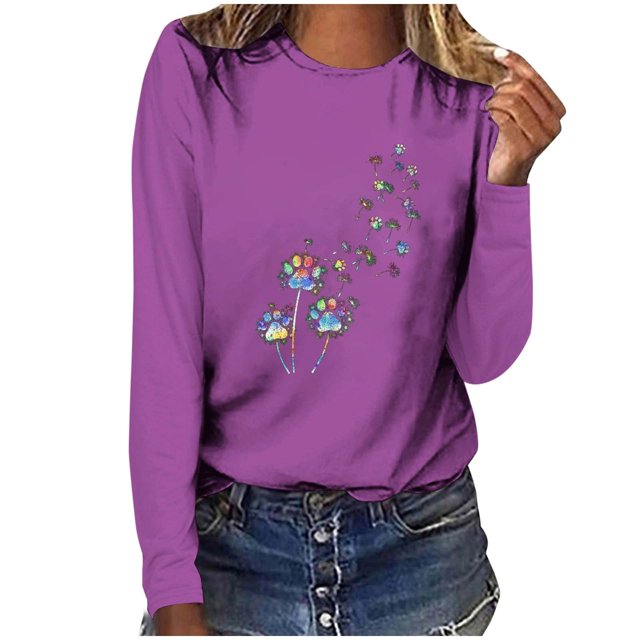 Pisexur Hauts pour Femmes Mode d'Automne T-Shirt à Imprimé Graphique Amusant Col Rond Manches Longues Chemises pour Femmes Chic Décontracté Hauts de Sortie Confort Polyvalent Blouses Légères
