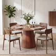 43" Round Dining Table for 4, Wooden Dining Room Table with Pedestal Base, Modern Farmhouse Kitchen Table for Home, Dining Room, Living Room（Only  Table）-Walnut