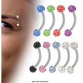 thumbnail image 1 of Curved Barbell 16G Eyebrow Ring with CZ Jewels, 1 of 6