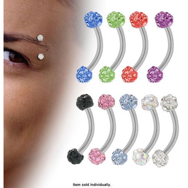 Curved Barbell 16G Eyebrow Ring with CZ Jewels
