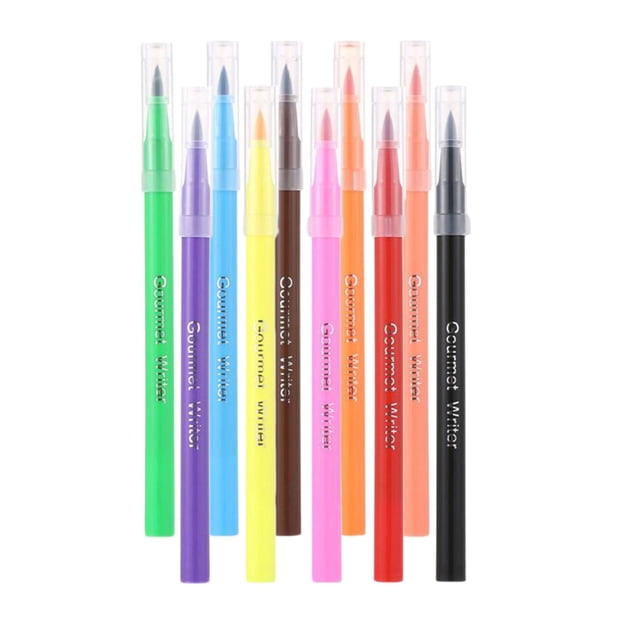simhoa Marqueurs Comestibles pour Colorer les Aliments, Stylos Marqueurs à Pointes Fines, Présentés en un Ensemble de 10 Couleurs Vibrantes Incluant Vert, Violet, Jaune, Brun, Rose, orange et Noir. Ces Stylos Comestibles de Qualité Alimentaire Sont Conçus pour Décorer des Produits de Boulangerie comme des Biscuits, du fondant et des macarons. Chaque Stylo Présente une Pointe Pinceau flexible pour Créer des Lignes Fines Ou Épaisses, les Rendant Adaptés à la Peinture, au Croquis et à l'Ombrage. Les Stylos Conviennent aux Enfants et Sécuritaires à Utiliser, D'Une Longueur d