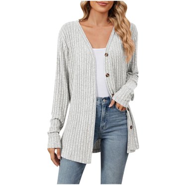 Pisexur Chandails pour Femmes Mode Cardigan en Tricot Côtelé Chandails pour Femmes Couleur Unie Manteaux d'Hiver Chauds Ouvert Boutonné Col en V Manches Longues Cardigans Manteaux Décontractés Amples Hauts de Chandail