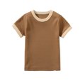 thumbnail image 1 of Penkiiy Tout-Petits Enfants Garçons Filles Mode Confortable Couleur Unie Col Rond Manches Courtes Haut 5 Ans Brun, 1 of 3