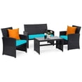 thumbnail image 2 of Costway 4PCS Patio Rattan Furniture Conversation Set Cushion Sofa Table Garden Turquoise, 2 of 10