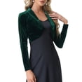 thumbnail image 4 of INSPIRE CHIC Boléro Court en Velours à Col à Revers Ouvert à Manches Longues pour Femme TG Vert Foncé, 4 of 6