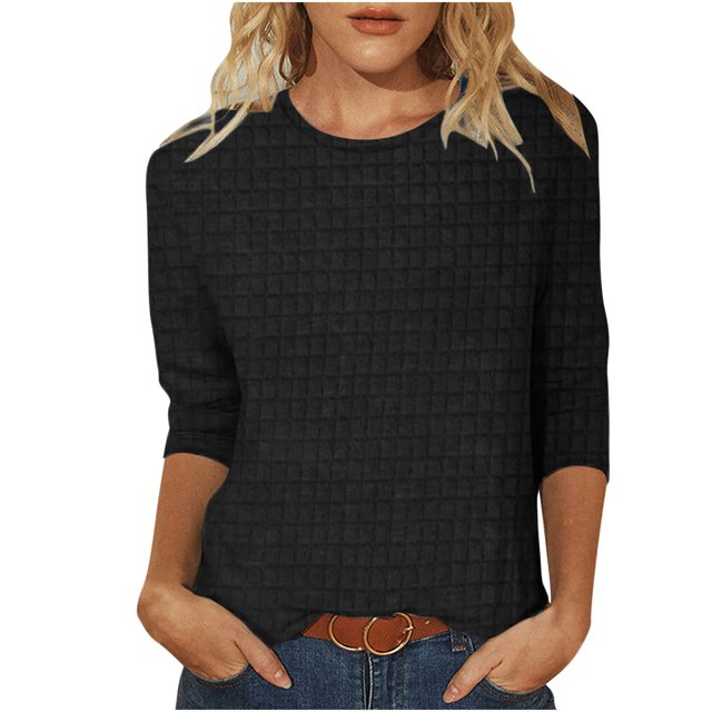 FAIWAD Womens 3/4 Sleeve Pullover Tops Spring Summer Basic Plus Size Tops Casual Round Neck Tunic Blouses