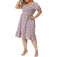 thumbnail image 4 of Agnes Orinda Women's Plus Size Dress Ruffle Short Sleeves Flared Flowy Smock Floral Mid Dresses 1X Pink, 4 of 6