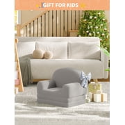 2-in-1 Convertible Kids Sofa Chair - Fold-Out Toddler Couch Lounger with Soft Soft Fleece - Comfortable Children’s Sofa Bed for Playroom, Nursery or Bedroom - Gift for Boys & Girls - Grey